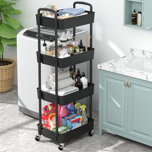 Carrello Portaoggetti a 4 Ripiani in Plastica con Maniglia, Trolley Multifunzionale per Ufficio, Casa e Cucina, Contenitore Mobile - Product Image 5