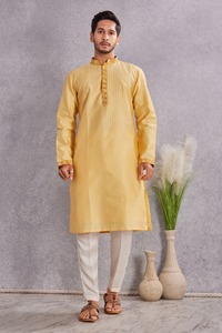 Ethnic Wear <b>Men's</b> Yellow Cotton <b>Kurta</b> Regular Fit Ankle-Length Traditional Casual Wear India Pakistan Style <b>Kurta</b> - Product Image 2