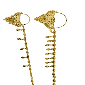 Anillo Nasal de Oro Sólido de 22K con Cadena Sahari, Joyería Tradicional India para Bodas, Aro Nasal de Oro Amarillo Auténtico - Product Image 1