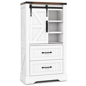 Mobiletto Decorativo Stile Fattoria Bianco con Ante Scorrevoli, 2 Cassetti e Ripiani Regolabili per Uso in Più Stanze, Montato per Facile Installazione nel Soggiorno - Product Image 2