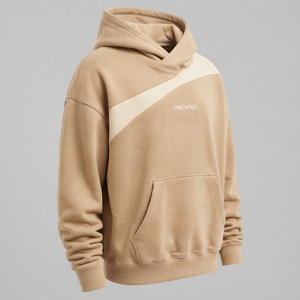 Sudadera con Capucha para Hombre, Color Beige Crema con Rayas, de Algodón y Felpa, con Logotipo Personalizado, Estilo Urbano, Informal, para Invierno - Product Image 1