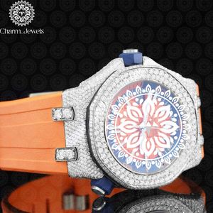 Charm_Jewels Luxury Tonneau Stainless Steel <b>Watch</b> 42mm Analog Quartz Sapphire Crystal <b>Diamond</b> Bezel Orange Silicone Band Unisex - Product Image 4