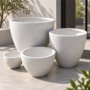 Lightweight Fiberglass Planter <b>Pots</b> Round Modern Garden Containers With Various Colors Sizes For Indoor Outdoor Landscaping - Product Image 4