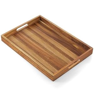 <b>Rustic</b> Rectangular Wood Serving Tray with Handles for <b>Coffee</b> <b>Table</b> Ottoman Decorative Handmade Wooden Food Tray for Home Decor - Product Image 3