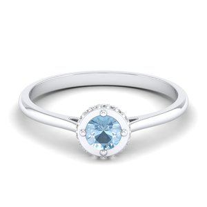 REYES GRA Certified 925 Sterling Silver Moissanite Engagement <b>Ring</b> with Natural Aquamarine Gemstone <b>Fine</b> Jewelry Birthstone <b>Ring</b> - Product Image 1