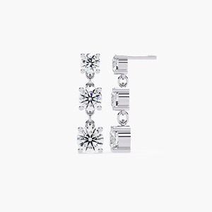 Boucles d'oreilles pendantes de luxe en or jaune, blanc et rose 14 carats avec trois diamants de laboratoire ronds pour femme - Idéales pour les fêtes et comme cadeau - Product Image 2