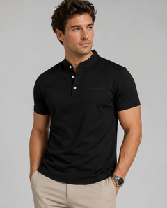 Polo en coton noir à manches courtes pour homme Vibe Craft Clothing, couleur unie, boutons sur le devant, style décontracté chic, prix avantageux - Product Image 4