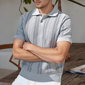 Camiseta Polo de punto premium para hombre, estilo casual texturizado de lujo, camisa elegante para hombre, ropa moderna de lujo para hombre, moda de élite para hombre - Product Image 3