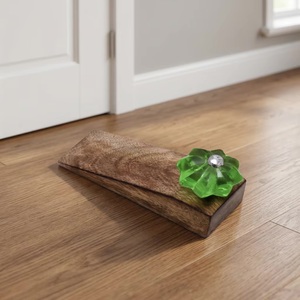 Butée de porte en bois avec bouton en verre motif fleur verte, design traditionnel, réglable, anti-bruit, pour entrée, artisanat durable - Product Image 5