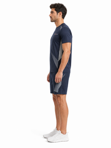 Ensemble sportif d'été pour homme de haute qualité, imprimé géométrique, t-shirt et short, séchage rapide, polyester tricoté, col rond, vêtements de sport - Product Image 4