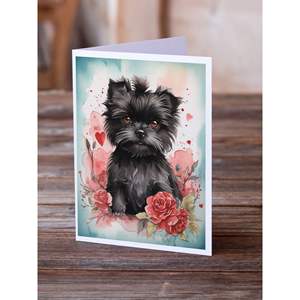 Affenpinscher Valentine Roses Whimsical A7 Tarjetas de notas Paquete de 8 tarjetas en blanco con sobres Tarjetas de felicitación de tamaño 5x7 - Product Image 2