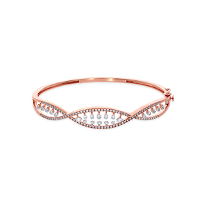 Bracelet pour femme en or rose 14 carats avec diamants ronds brillants cultivés en laboratoire, motif floral classique à trois fleurs et motifs floraux étincelants - Product Image 2