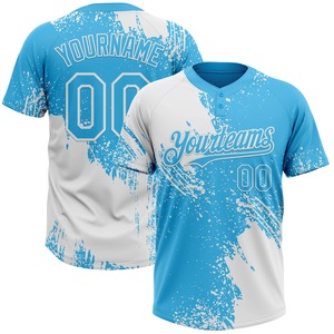 Camiseta de Softbol Blanca y Azul con Diseño Artístico, Ligera, Deportiva, con Logotipo, Nombre y Número Personalizados - Product Image 1