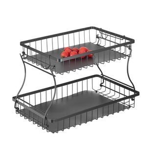 Cestino per Frutta a 2 Livelli in Filo Metallico con Ganci per Banane per Conservazione sul Bancone della Cucina - Product Image 4