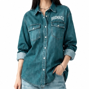 <b>Women</b> <b>Denim</b> Style Button Front <b>Long</b> Sleeves Chest Pockets Fold Collar Casual Fit Everyday Wear <b>Long</b> Sleeve <b>Denim</b> <b>Shirt</b> - Product Image 1