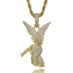 Hip Hop Pendant Jewelry Men Luxury 18K Gold Plated Moissanite <b>Angel</b> Pendant Necklace Iced Out Diamond <b>Angel</b> Gun <b>Charm</b> Pendant - Product Image 5