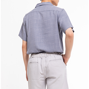 Chemise décontractée à manches courtes en lin et coton pour homme, col marin, couleur unie, respirante, tissu popeline d'été - Product Image 6