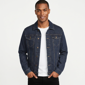 Chaqueta Vaquera Clásica para Hombre, Azul Oscuro, Cuello Camisero, Corte Regular, 100% Algodón, Informal, Transpirable, para Otoño, Venta al Por Mayor - Product Image 5