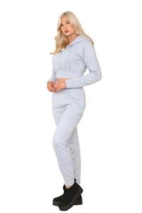 Ensemble de survêtement pour femmes, couleur unie, manches longues, capuche, fermeture à cordon, pantalon de jogging décontracté avec poches latérales, vêtements de printemps - Product Image 5