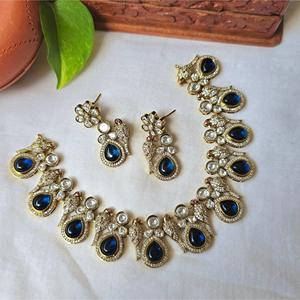 Victorian Blue Diamond Bridal Jewelry Set-Gold Plated Earrings for Daily Wear or Gift - Product Image 1