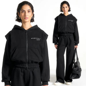 Collection de sweats à capuche zippés pour femmes, crop top zippé, sweats à capuche personnalisés avec logo brodé, pulls décontractés, sweats à capuche, ensembles de survêtements - Product Image 2