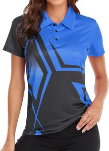 Camiseta Polo de Manga Corta para Mujer, Personalizada, con Estampado Geométrico Morado y Blanco, Tejido Casual de Secado Rápido, Largo Regular - Product Image 3