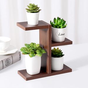 Support de plantes en bois pour bureau, étagère à plantes d'intérieur pour rebord de fenêtre, support de plantes à plusieurs niveaux en bois, présentoir de table pour succulentes et fleurs - Product Image 1