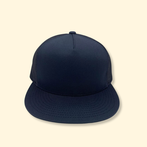High Quality Trucker Snapback <b>Hat</b> Custom Polyester/Cotton Mesh <b>Flat</b> Brim Breathable Fabric 5-Panel Design Square Performance - Product Image 1