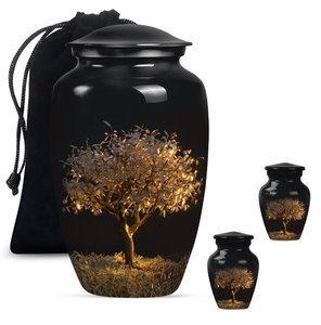 Urne funéraire en métal noir, mini urne commémorative, motif arbre, récipient pour cendres pour la commémoration des adultes - Product Image 4