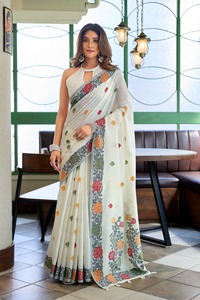 Sari de Seda con Diseño Floral Étnico Tejido a Mano, Estilo Bhagalpuri para Bodas, con Sarees Étnicos Hechos a Mano para Vestimenta de Boda - Product Image 1