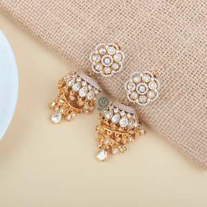 Barkha Moissanite Designer Jhumkas-Fine Dangle Earrings - Product Image 2
