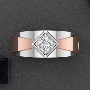 Bague de fiançailles et de mariage personnalisée OEM pour homme, solitaire en diamant de laboratoire bicolore |   Or rose blanc 14 carats plaqué rhodium certifié IGI - Product Image 1