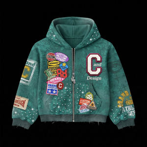 Sudadera con capucha y cremallera con logotipo personalizado para hombre, de algodón y forro polar, informal, para gimnasio, pedido al por mayor, suministro de marca privada - Product Image 5