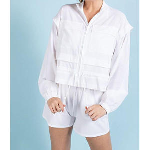 <b>Women</b> Track Suit 2 Piece Solid Color Windbreaker Windproof <b>Jacket</b> With Pocket and Adjustable Cinch and Shorts - Product Image 6
