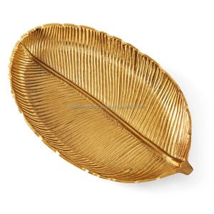 Plateau à feuilles en aluminium avec poignée antique plateau à bibelots plaqué or pour la décoration intérieure à bas prix - Product Image 1