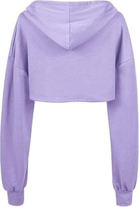 Haut court à capuche de sport pour femme, couleur lavande pastel premium, coupe athlétique, haute élasticité, séchage rapide, avec découpes sur le devant - Product Image 3
