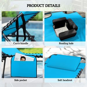 Blue Folding Chaise <b>Tanning</b> Lounge Chair 5-Level Reclining Back Reading Hole Side Pocket Headrest for <b>Pool</b> Swimming <b>Pool</b> Iron - Product Image 5