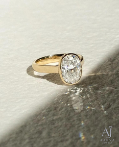 Oval Cut Moissanite Solitaire Engagement <b>Ring</b> with Bezel Setting in White Gold Plated <b>Silver</b> for <b>Women</b>-Anniversary <b>Wedding</b> Band - Product Image 2
