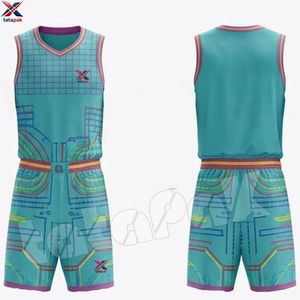 Ensemble de maillots de basket en gros directement de l'usine, col en V, sans manches, imprimé géométrique, en polyester anti-humidité, vêtements de sport unisexes - Product Image 5