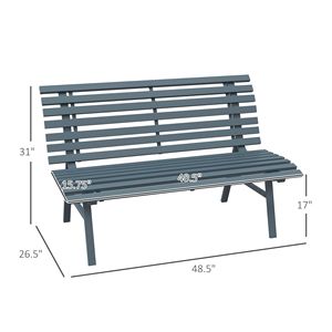 Banc en aluminium bleu vibrant, léger et à lattes, idéal pour les espaces extérieurs, centres commerciaux, fermes, cours et jardins - Product Image 3