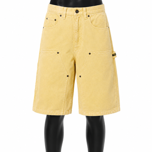 Pantalones Cortos Cargo de Pana Amarilla para Hombre, Cintura Alta, Estilo Casual, con Bolsillos, Cierre de Botones, 100% Algodón - Product Image 1