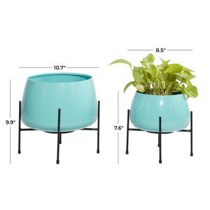 Pots de fleurs en métal turquoise avec supports en fer noir, décoratifs et modernes, pour l'intérieur, l'extérieur, la maison, le jardin, le balcon - Product Image 2