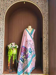 Sari en coton MUGA à motif floral avec bordure Zari, robe longue traditionnelle indienne/pakistanaise pour femme, sans plis, idéale pour les mariages et les fêtes - Product Image 4