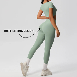 Women's Plus Size <b>3</b>-Piece Seamless Nylon Spandex Yoga Set High Waist Leggings Sports Bra Ribbed Texture-Eco-Friendly Activewear - Product Image 4