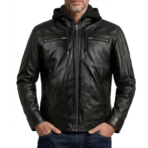 Veste d'hiver à capuche pour homme en cuir véritable, double fermeture éclair, grande taille, coupe ample, logo personnalisé, respirante, confortable, service OEM de haute qualité - Product Image 1