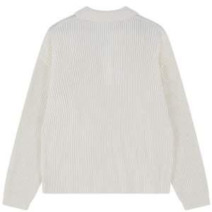 Pull Polo Homme en Maille Côtelée Lavée Effet Vieilli Ivoire Manches Longues Doux Texturé Décontracté Hiver Mélange Coton OEM - Product Image 2