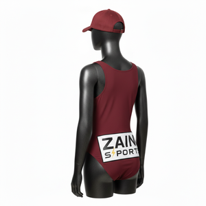 Traje de Baño de Una Pieza para Mujer, Poliéster y Spandex Premium, Color Granate Sólido, Logotipo Personalizado con Transferencia Térmica - Product Image 5