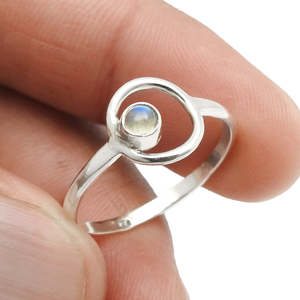 Nice Delightful Round Shape Rainbow Moonstone Gemstone <b>Ring</b> <b>Crafted</b> From 925 Sterling Silver <b>Rings</b> Wholesale Bohemian Jewelry - Product Image 3