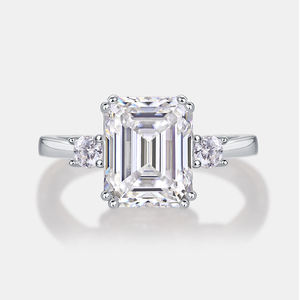 Anillo de Compromiso de Diamante Cultivado en Laboratorio con Corte Esmeralda para Mujer, Certificado IGI, Plata 925, Regalo de Lujo para Aniversario de Bodas - Product Image 1