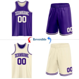Maillot de basketball personnalisé Elite double face violet crème, tenue d'équipe en tissu mesh respirant, fournisseur OEM, marque privée - Product Image 1